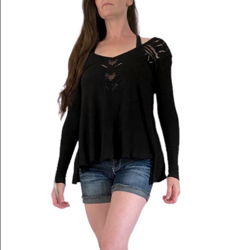 Free People open pattern trapeze top black XS